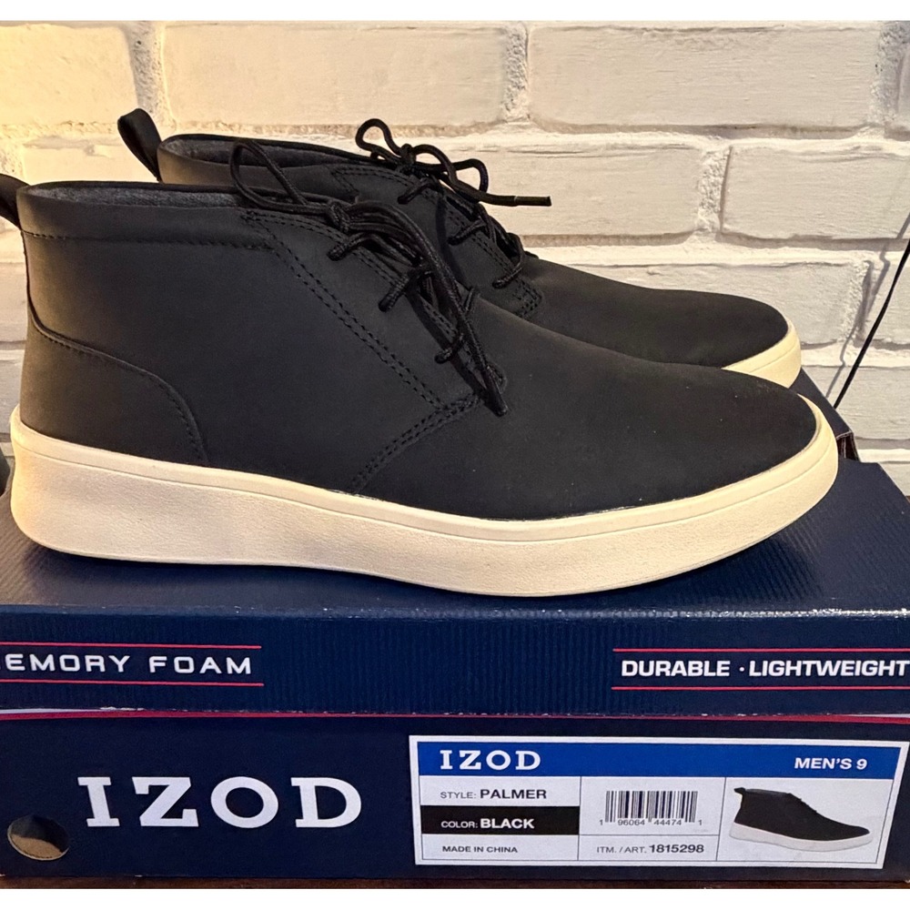 NWT IZOD Palmer Mens Black Chukka Boots Memory Foam Mid Top Sneakers Sz 9 Preppy